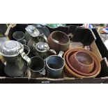 Large collection of puter and wooden bowls