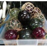 Large box of glass fishing floats