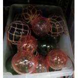 Large box of glass fishing floats