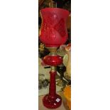 Cut glass cranberry oil lamp