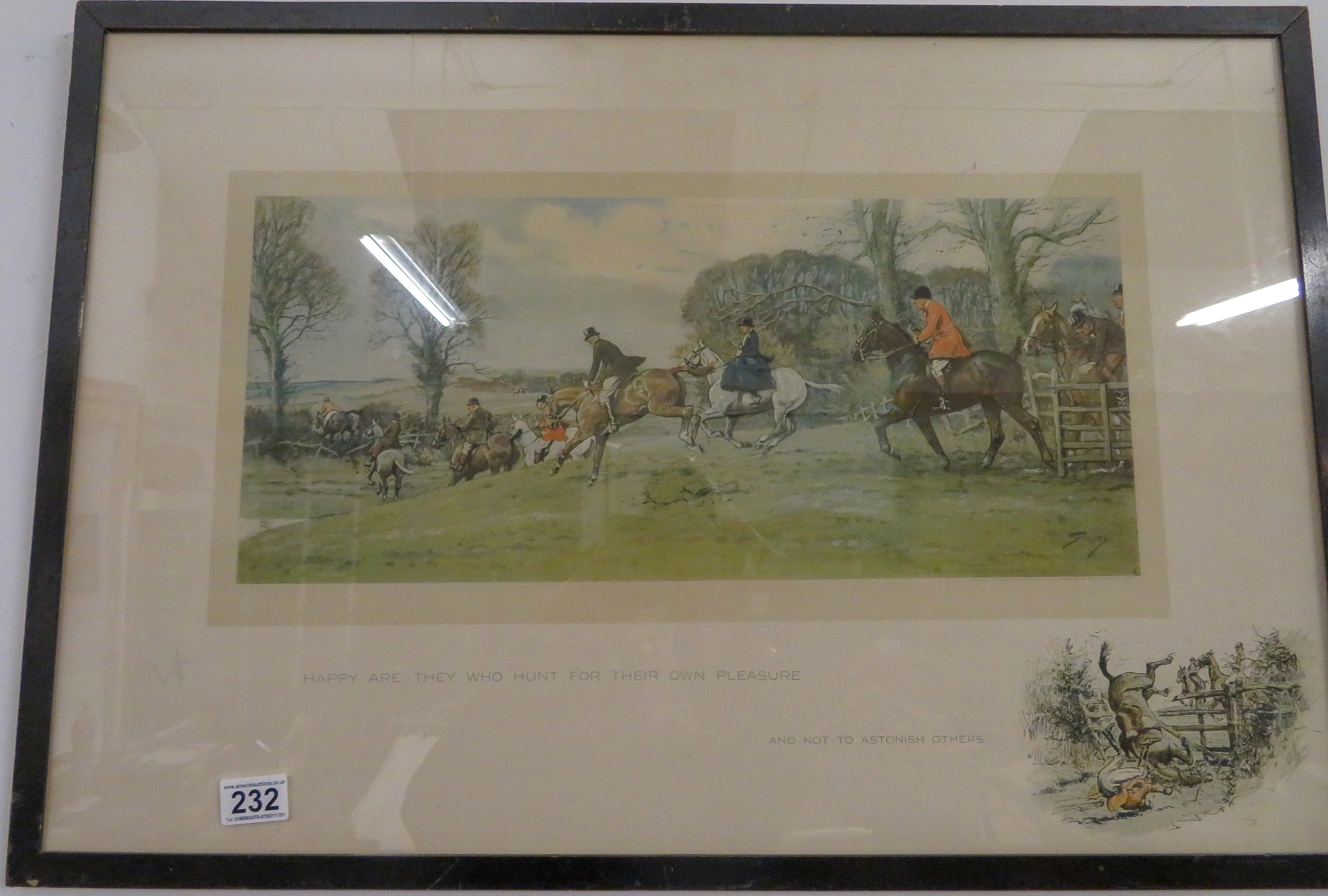 Hand tinted signed Snaffles Hunt Picture