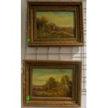 2 x H Harris hunting oil on canvas