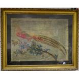 34" x 24" silk hand embroidered golden pheasant in large gilt frame