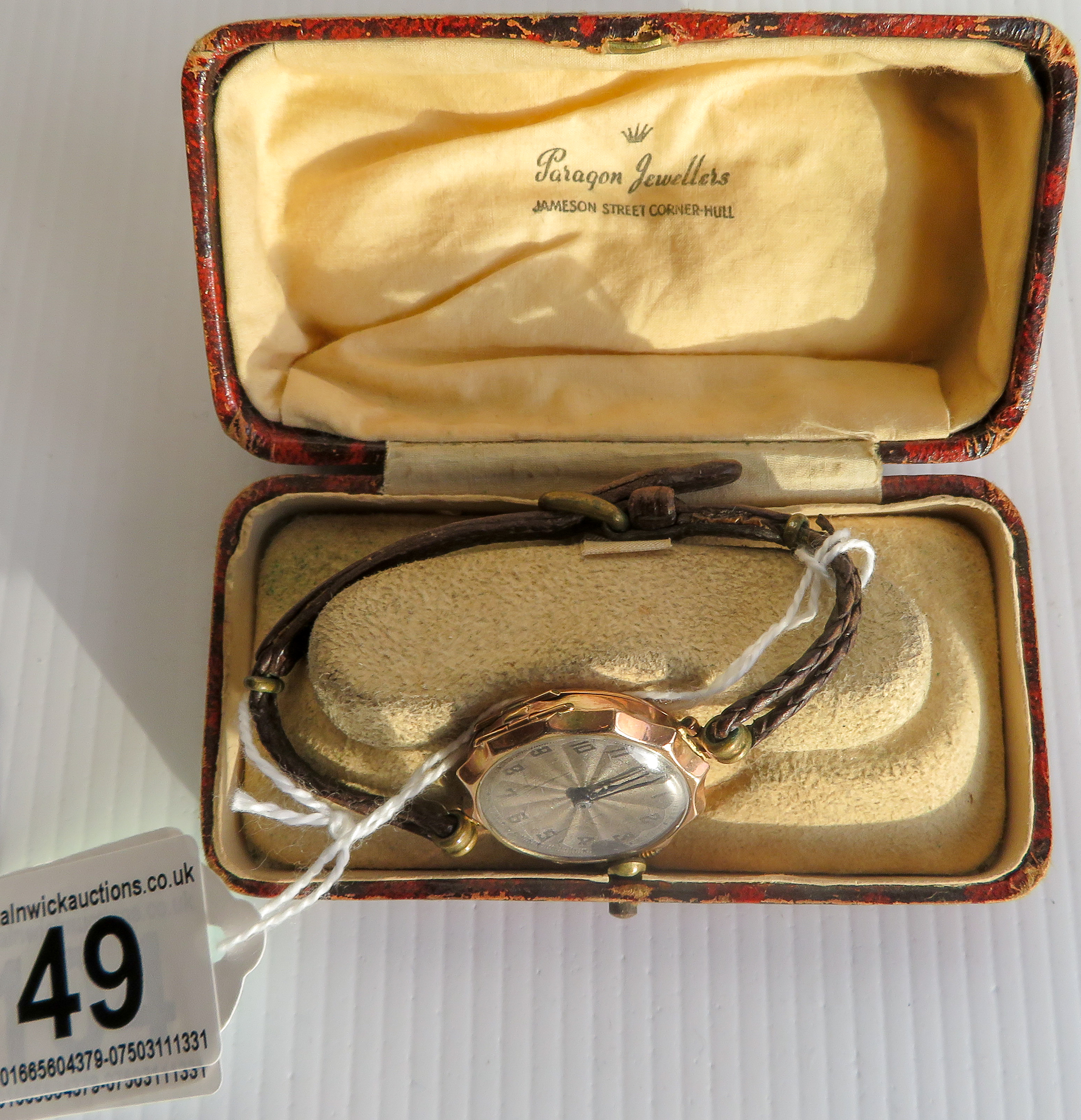 Boxed 9ct ladies watch, working