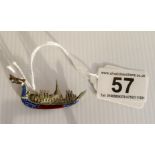 Siam silver and enamel boat broach