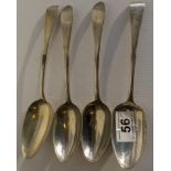 4 desert spoons, 2 hallmarked London, 2 hallmarked Edinburgh 228g