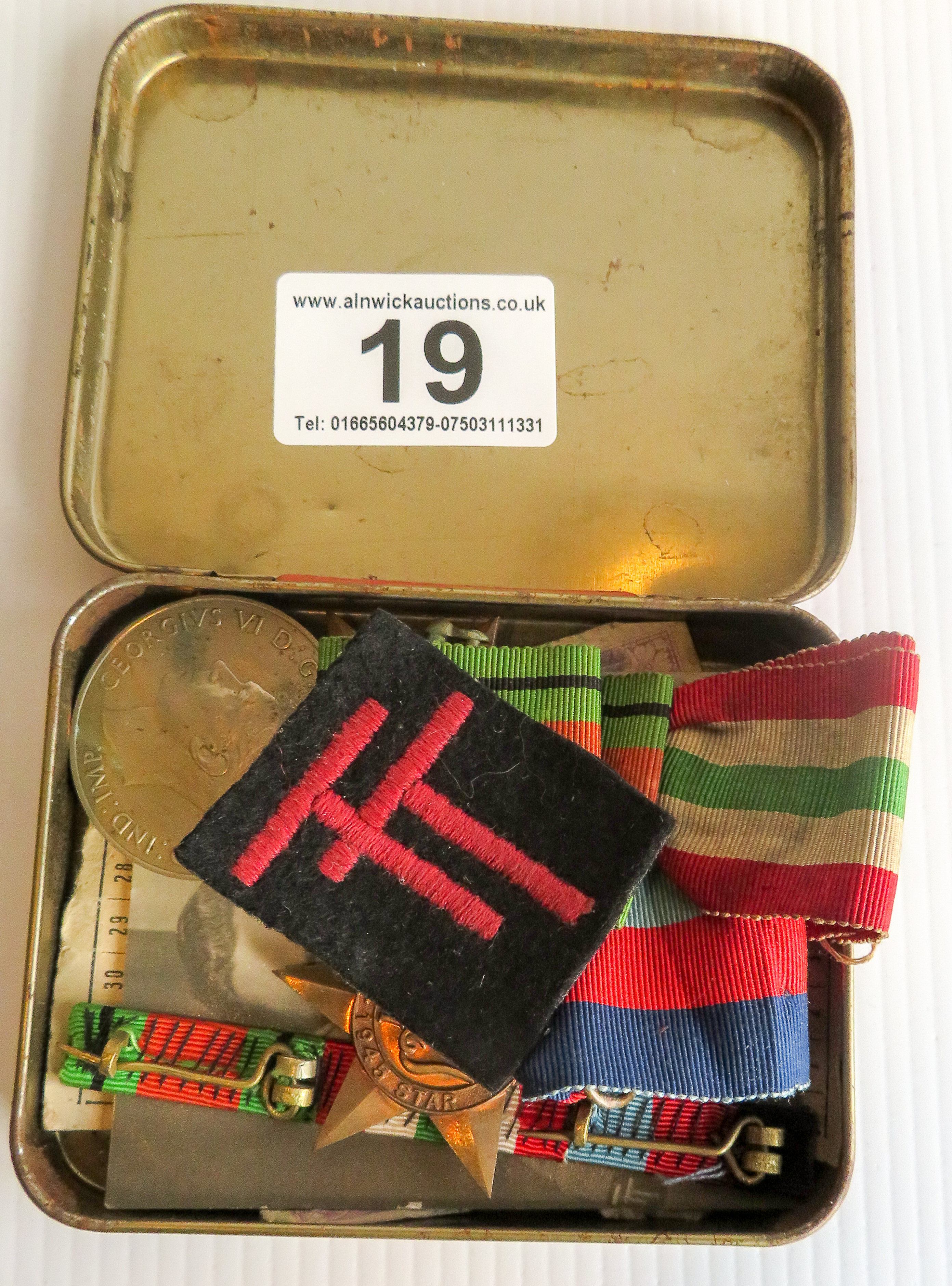 Box of 3 medals WWII and other ephemera
