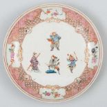 Plato circular en porcelana China. Trabajo Chino, Siglo XVIII- XIX Presenta decoración de cuatro