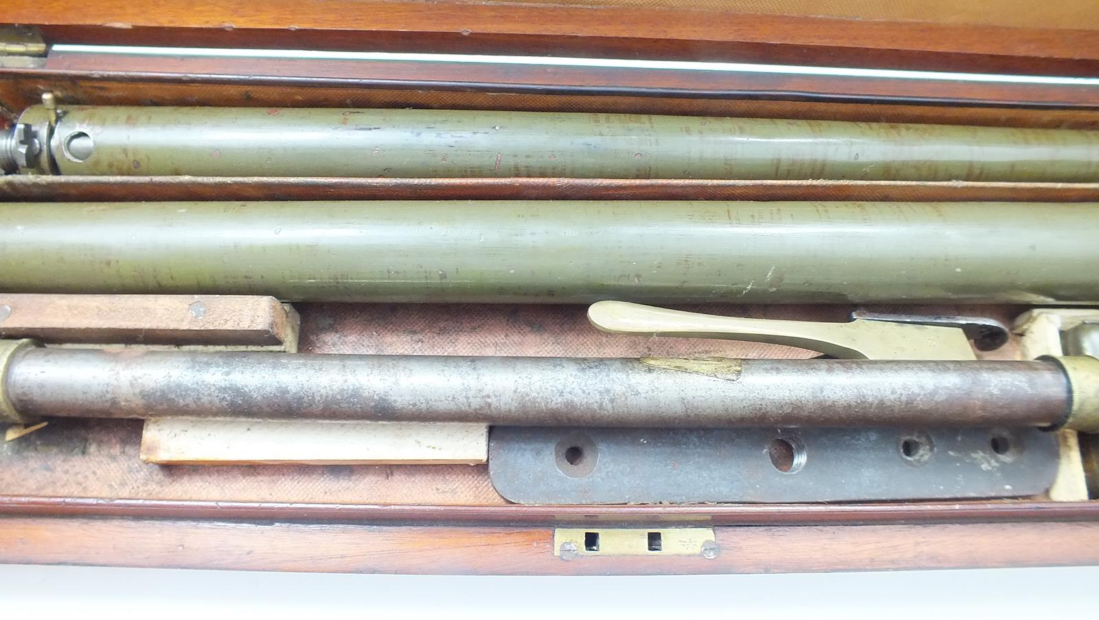 A cased 88-bore walking stick air cane by Reilly, the green painted body with horn handle, rifled - Image 4 of 8
