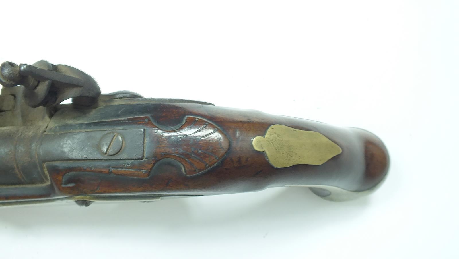 A .650 flintlock Volunteer Dragoon pistol, 10inch barrel, border engraved lock, full stocked with - Image 12 of 15