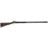 A large 13-bore flintlock rifle by Fenton, 44inch sighted browned damascus barrel, border engraved