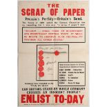 War Propaganda WWI poster The scrap of Paper Prussias Perfidy Britains Bond Enlist Today.