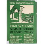 Advertising Poster Civic Education League High Wycombe Summer School of Civics July to August 1920