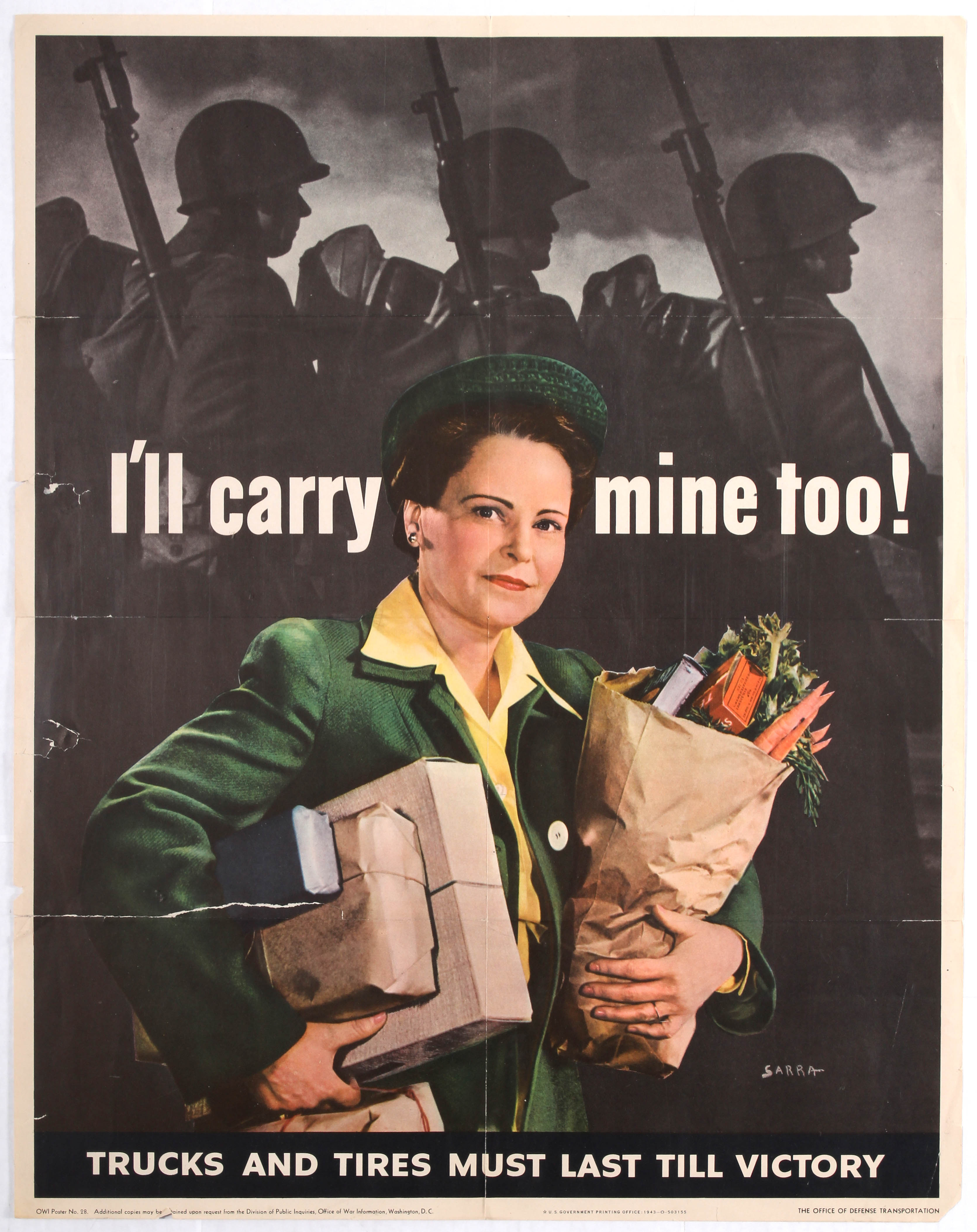 War Propaganda WWII USA poster Ill carry minetoo! Trucks and tires must last till victory.