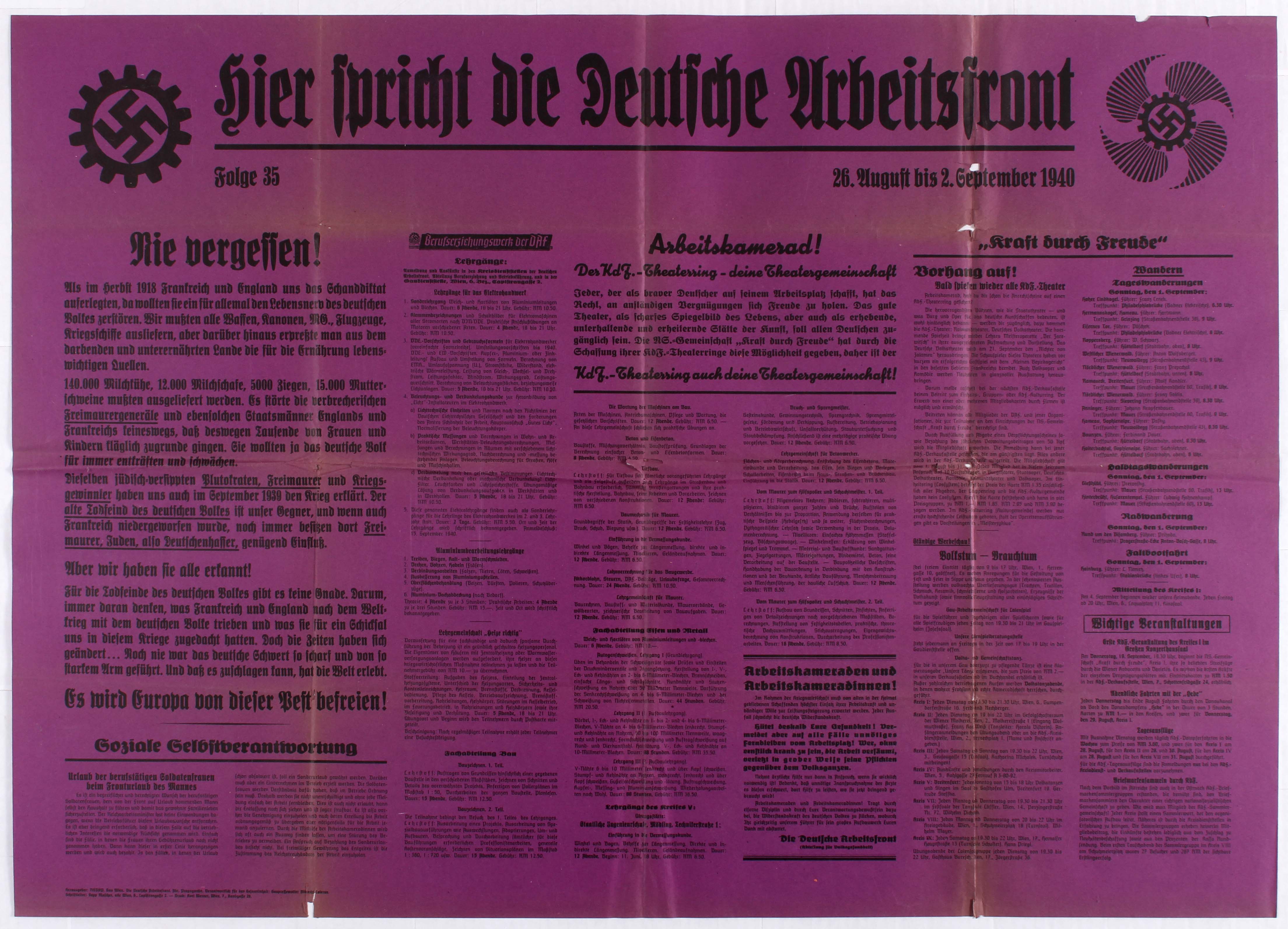 Nazi Propaganda poster - The Voice of the German Labour Front - Wall Newspaper - Episode 35