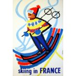 Original Skiing in France Poster Midcentury Modern
