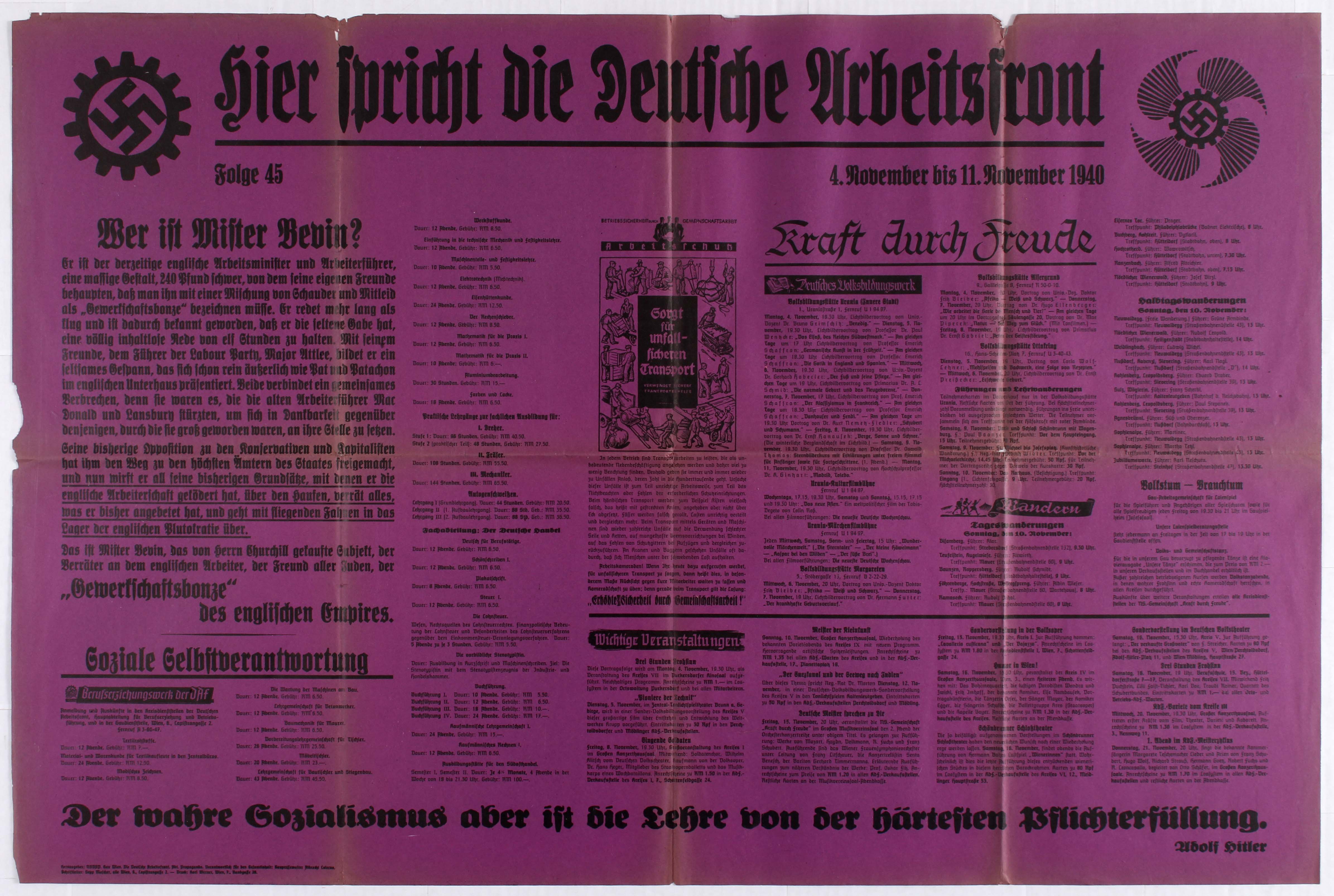 Nazi Propaganda poster - The Voice of the German Labour Front - Wall Newspaper - Episode 45