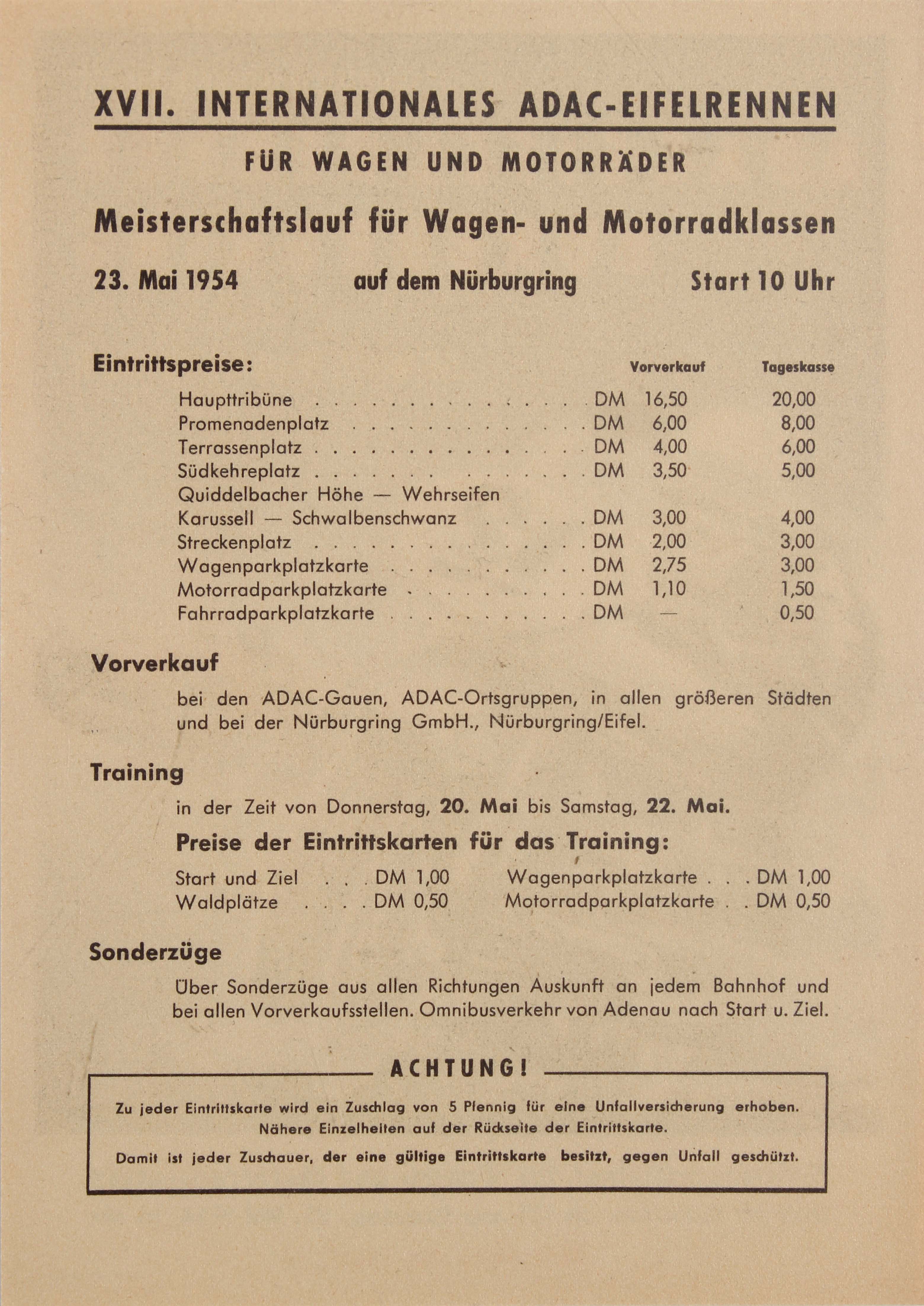 Sport Poster 17th International ADAC Eifelrennen Motor Race 1954 - Image 2 of 2