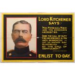 War Propaganda WWI poster Lord Kitchener says Men, Materials & Money... Enlist Today.