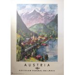 Travel Poster Austrian Railways Ski Mountains