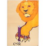 Advertising Poster Cyrk Polish Circus Poster Lion with pencil