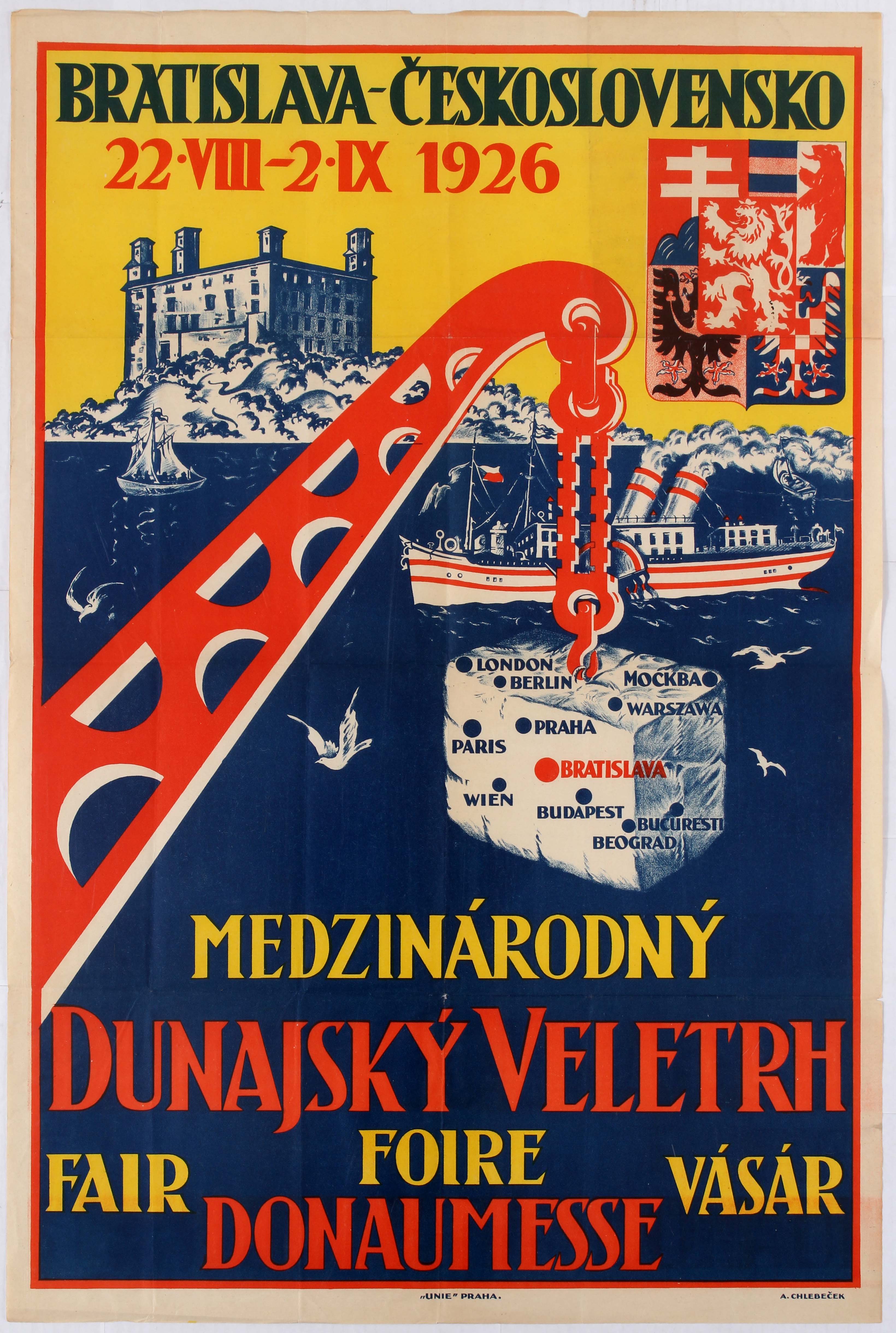 Advertising Poster International Danube Fair Bratislava 1926 Czechoslovakia