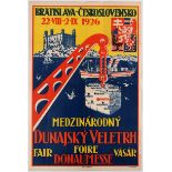 Advertising Poster International Danube Fair Bratislava 1926 Czechoslovakia