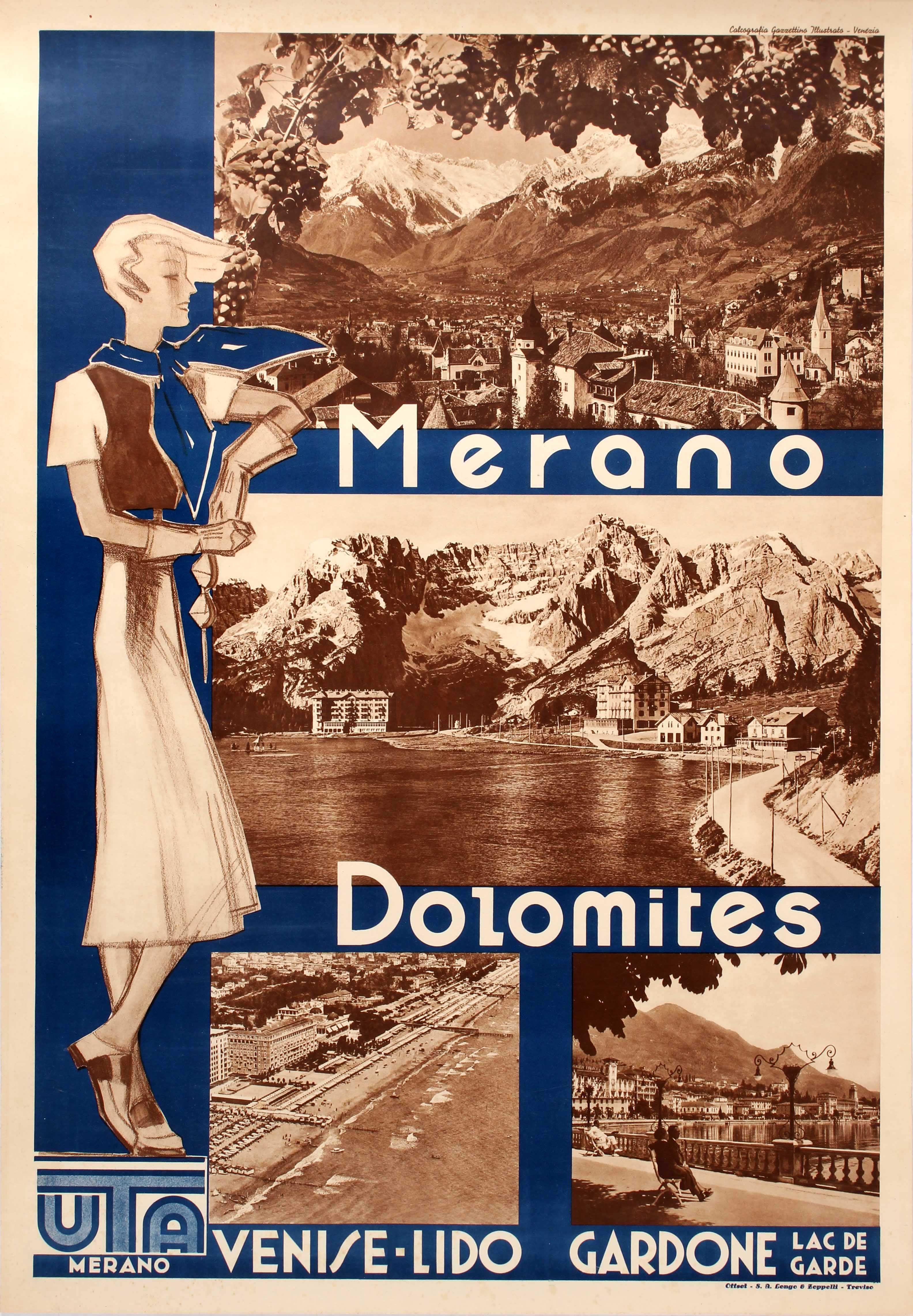 Travel Poster Merano Dolomites Venice Lido Lake Garda Italy