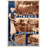 Travel Poster Merano Dolomites Venice Lido Lake Garda Italy