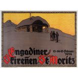 Ski Poster St Moritz Engadiner Skirenen Burger