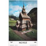 Travel Poster Norway Borgund Stave Church Norwegian State Railways NSB