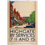 Travel Poster London Transport Highgate 1924 Oliver Burridge