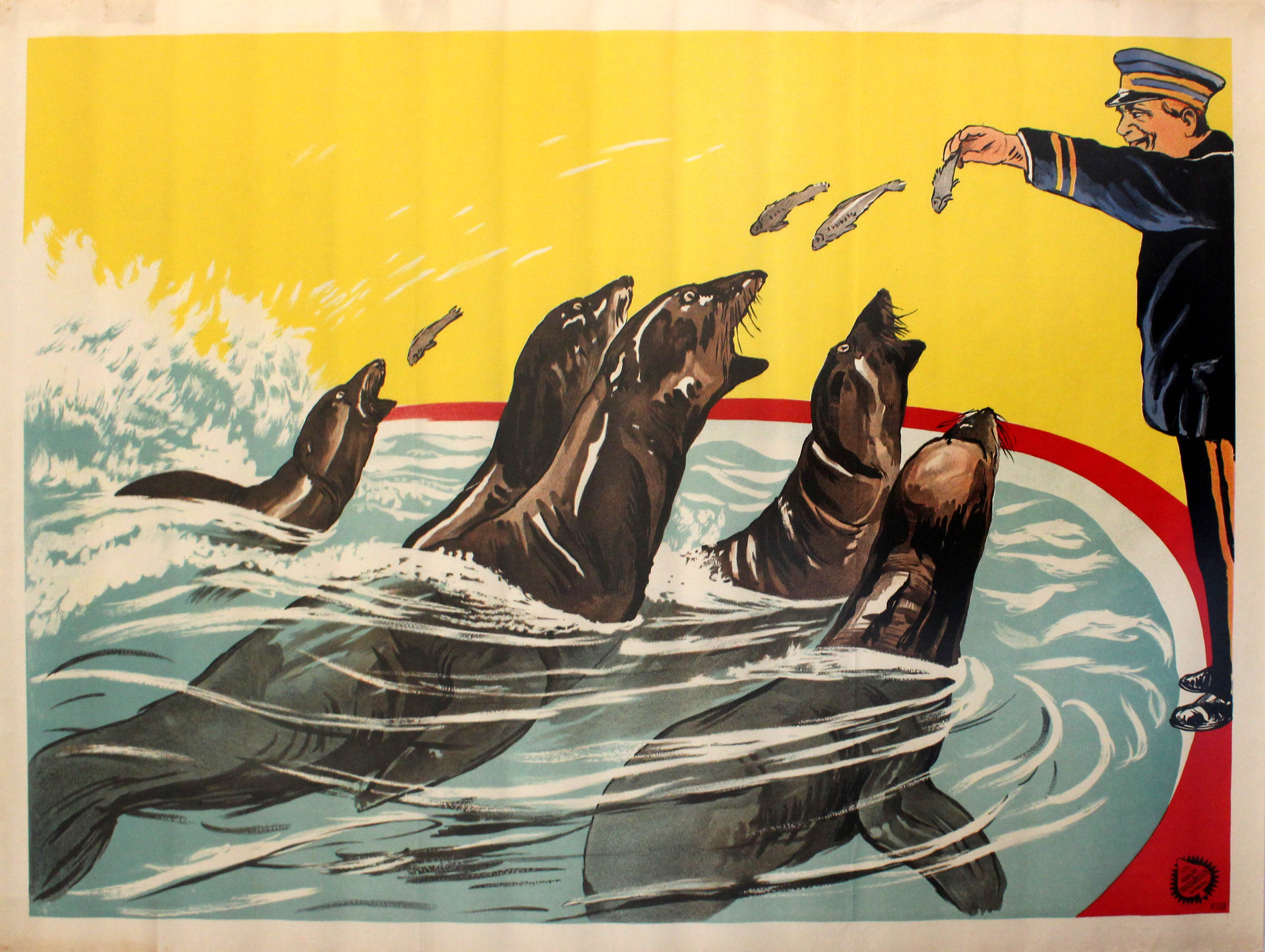 Advertising Poster Fairground Sea Lions Eating Fish