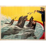 Advertising Poster Fairground Sea Lions Eating Fish