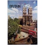 Travel Poster Britain Traditional Westminster the Abbey and Big Ben