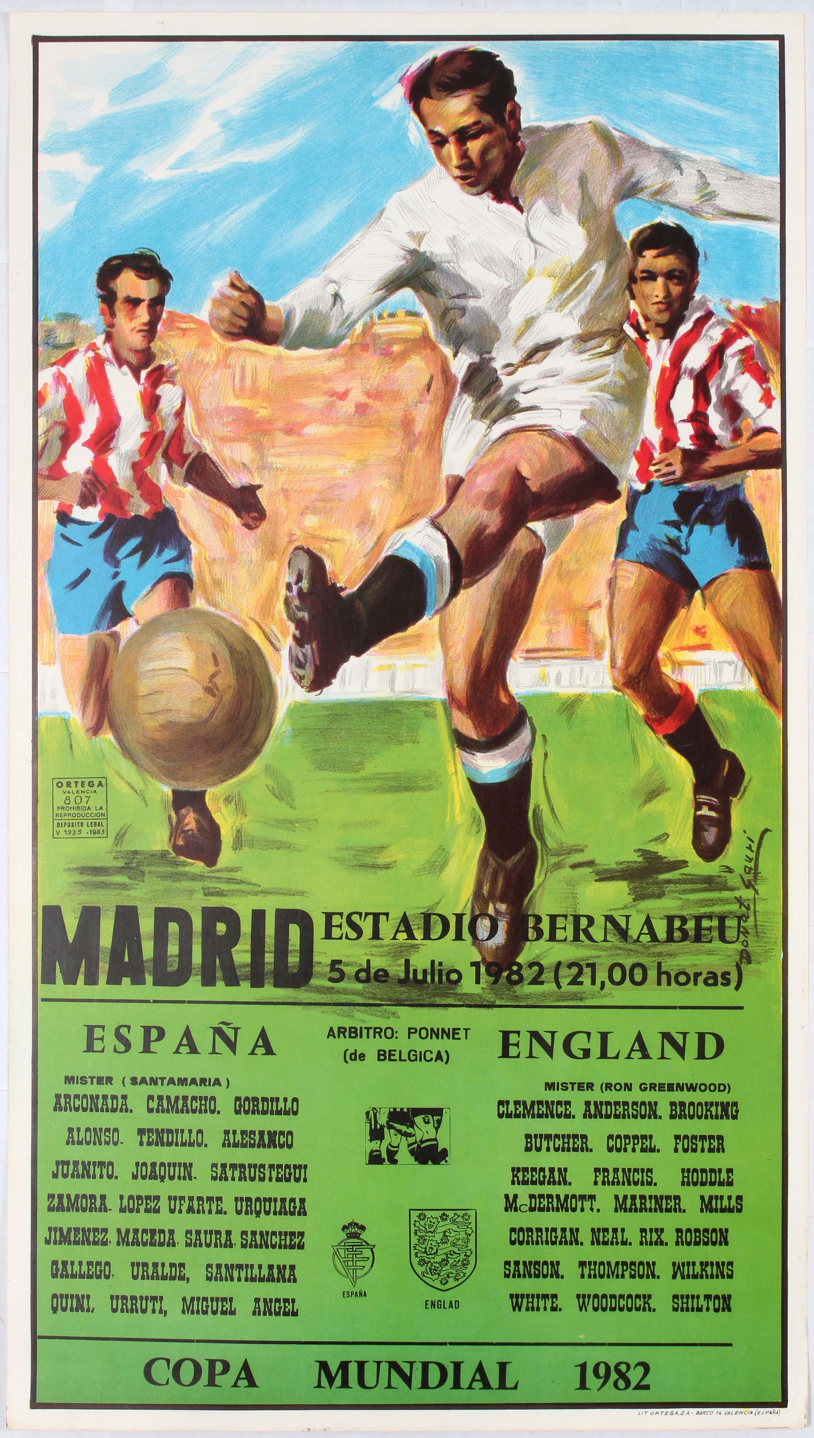 Sport poster Spain England Football World Cup 1982 Bernabeu Stadium Madrid