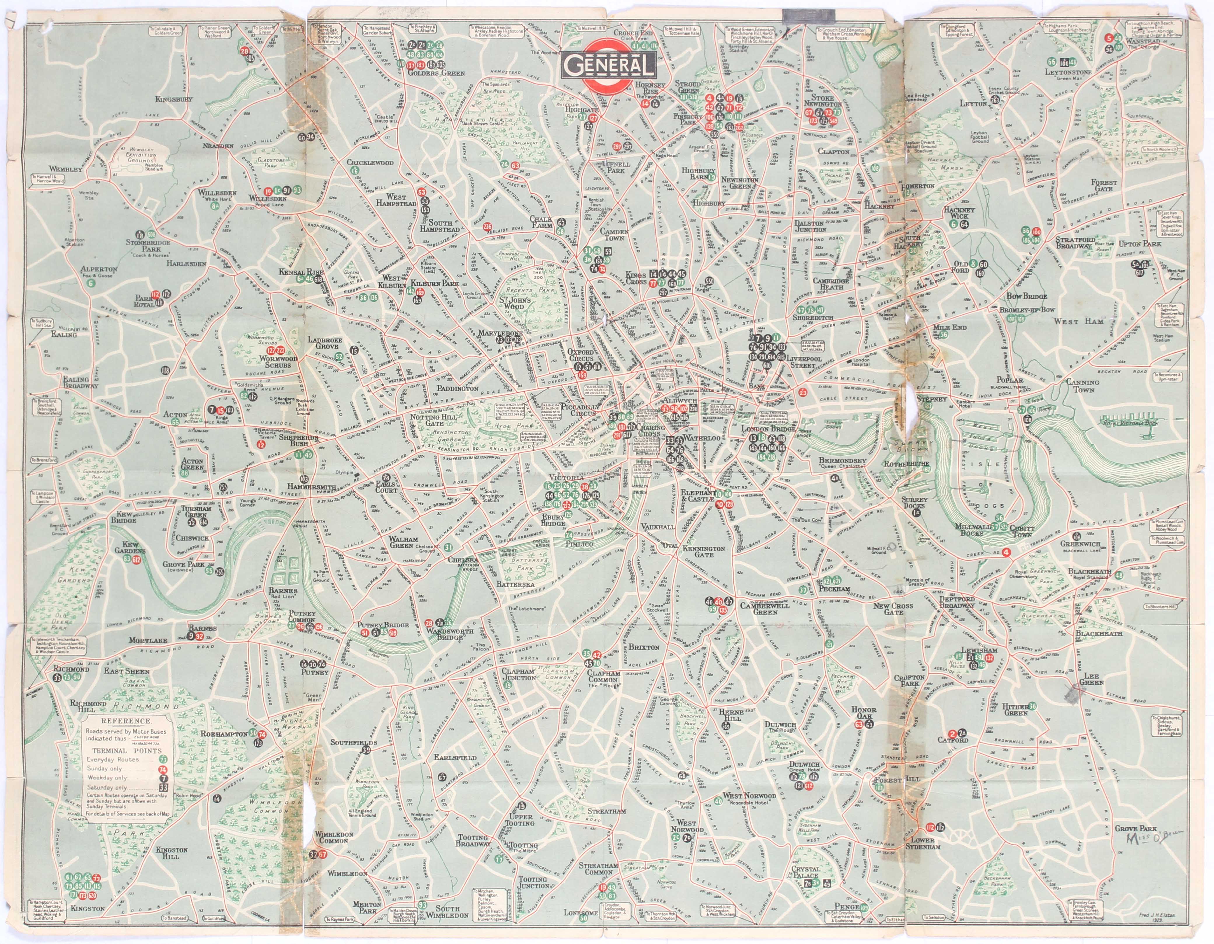 London Map of General Routes No 7 1929