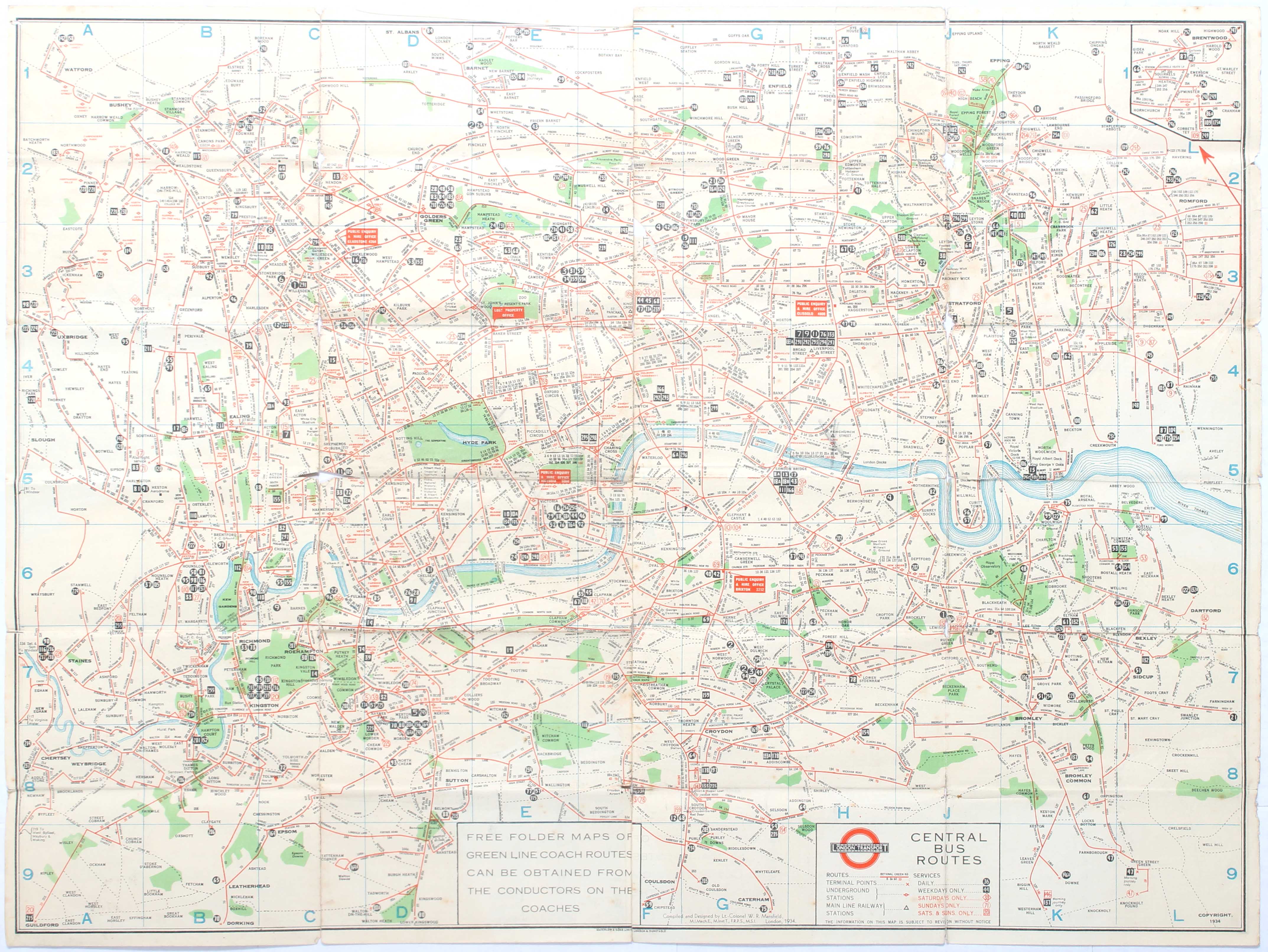 London Bus Map Central Area No3 1937