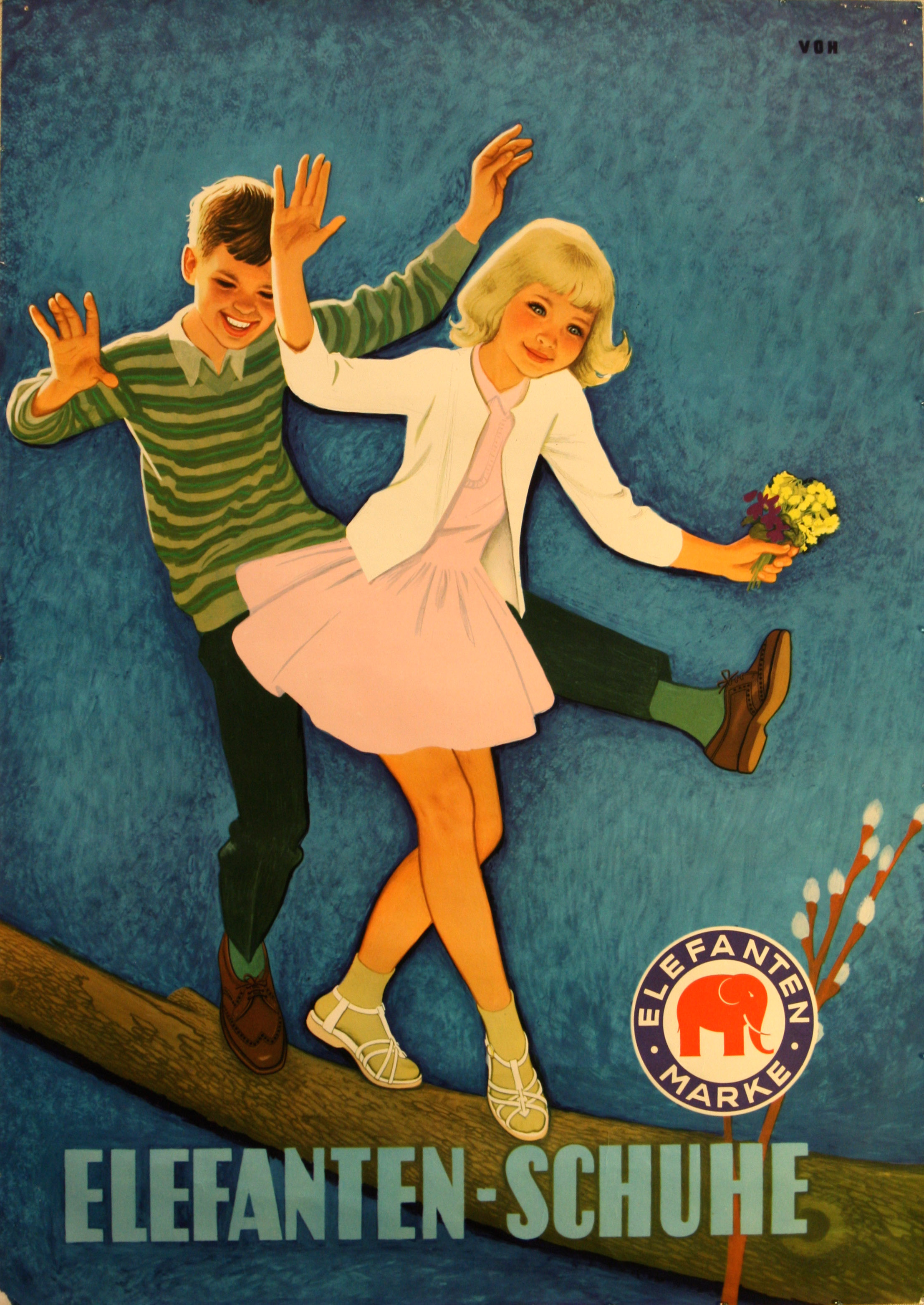 Advertising Poster Elephant Shoes Boy and Girl