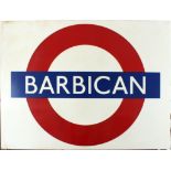 London Underground Barbican enamel station sign