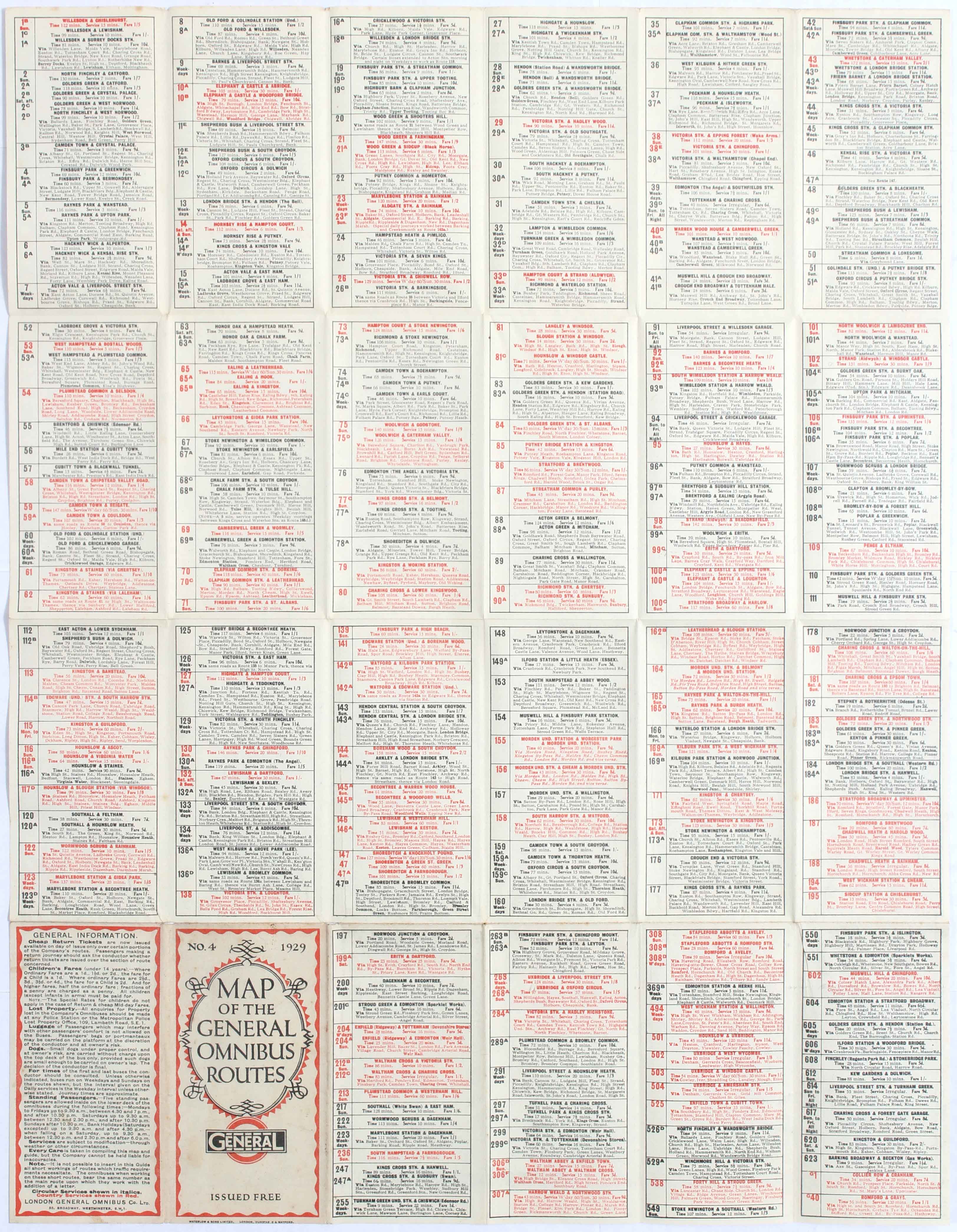 London Map of The General Omnibus Routes No4 1929 - Image 2 of 2