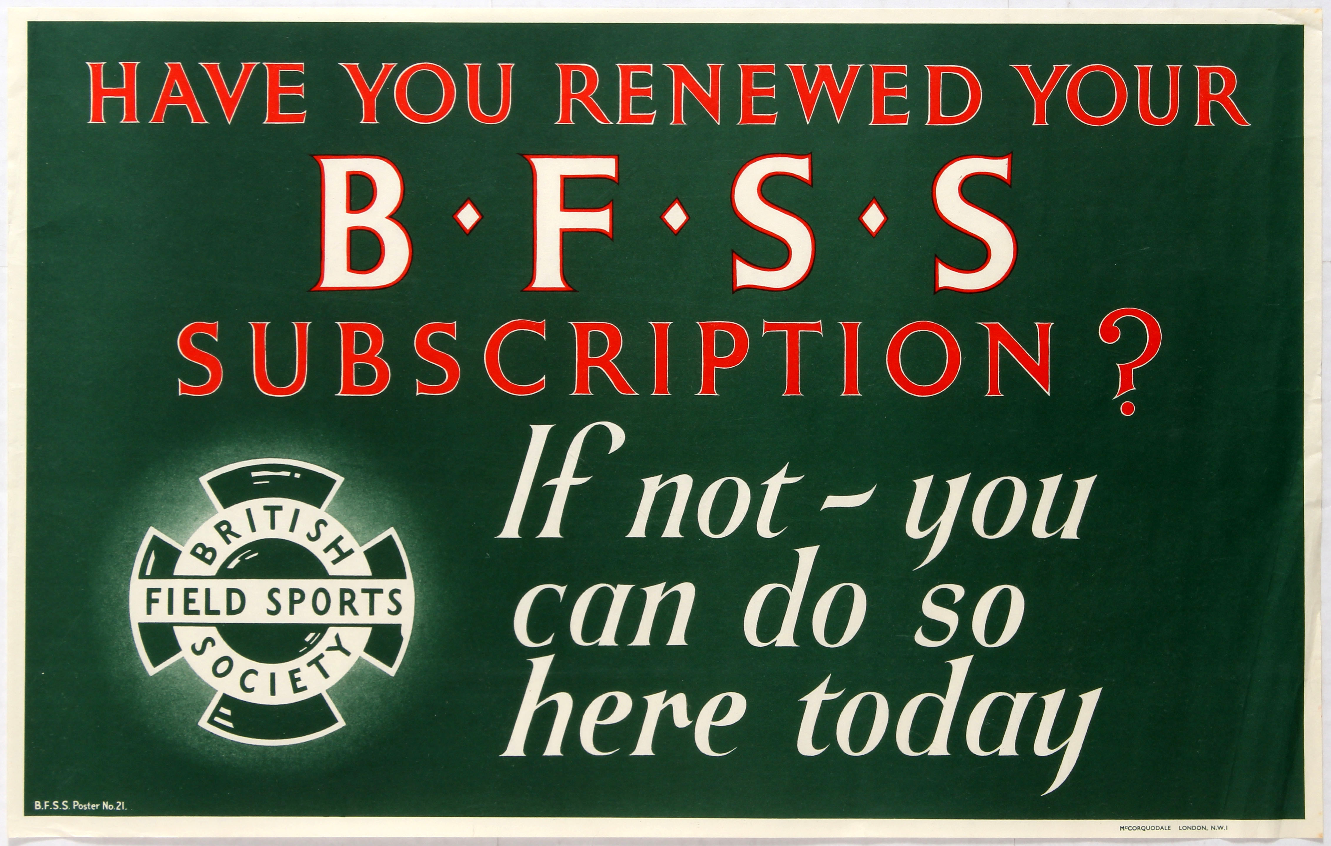 Advertising Poster British Field Sports Society Subscription