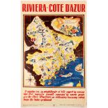 Travel Poster Riviera Cote DAzur Map Simone Garnier