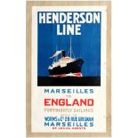 Travel Poster Henderson Line Marseilles England Steam Shipping