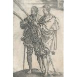 Aldegrever, Heinrich (1502 Paderborn - Soest 1555/61). Zwei Männer mit Fackeln. Kupferstich auf