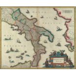 Neapel. 'Neapolitanum regnum'. Alt grenzkolor. Kupferstichkarte v. H.Hondius, um 1635. 42,5 x 51,7