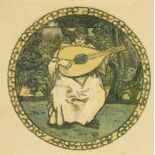 Pissarro, Lucien (1863 Paris - Heywood 1944). Die Lautenspielerin. Farbholzschnitt im Rund auf