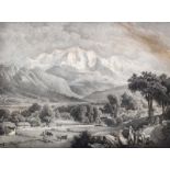 Mont Blanc. 'Vue générale du Mont-Blanc prise au dessus de Sallenches.' Lithographie v. F.