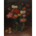 Firle, Walter (1859 Breslau - München 1929). Blumenstrauß in Vase. Öl auf Malkarton. 100 x 75 cm.