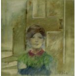 Reiter, Rudolf L. (1944 Erding). Frauenportrait. - Landschaft mit Weg u. einsamen Masten. Aquarell